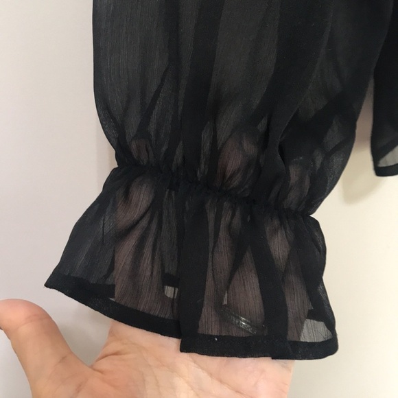 𝅺TOPSHOP black sheer long sleeve sequin collar shirt blouse sz 8 - Picture 3 of 11